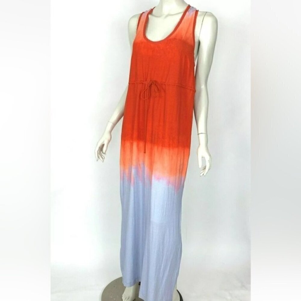 Nicole Miller Artelier Empire Maxi dress Orange Blue Racerback Stretch Women M